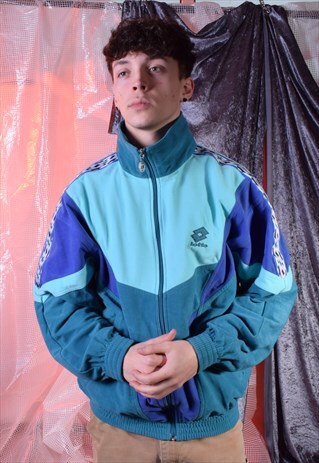 VINTAGE LOTTO GREEN AND PURPLE VELOUR TRACK JACKET