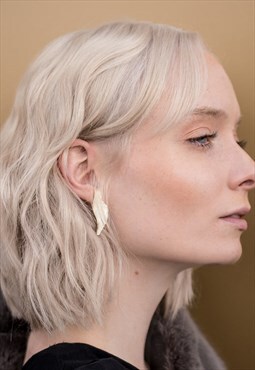 Geometric Marble Shapes Hoop Earring - Gold/Cream