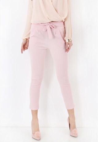 PRINI PINK TIE WAIST PAPERBAG TROUSERS