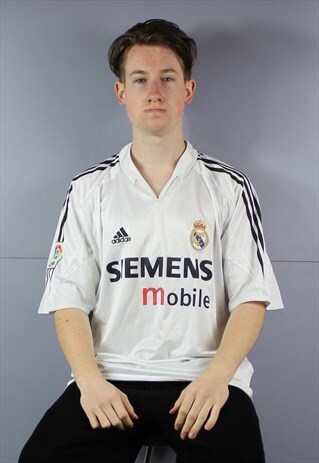 VINTAGE ADIDAS REAL MADRID FOOTBALL SHIRT IN WHITE WITH EMBR