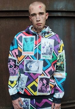 Retro hoodie Hollywood graffiti pullover 69 top in rainbow