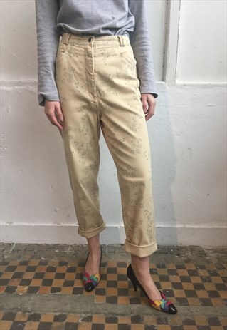 VINTAGE 90' AMAZING BEAUTIFUL CREAM FLOWER TROUSERS