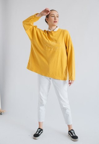 VINTAGE OVERSIZED BOXY FIT EMBROIDERED COTTON JUMPER XL