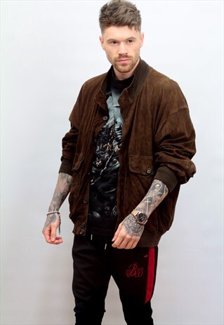 1980'S VINTAGE OVERSIZED SUEDE BOMBER JACKET IN BROWN