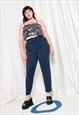 VINTAGE TROUSERS 80S HIGH-WAISTED SILKY BLUE TAPERED PANTS