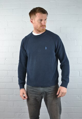 VINTAGE NAVY BLUE CREW NECK KNIT JUMPER
