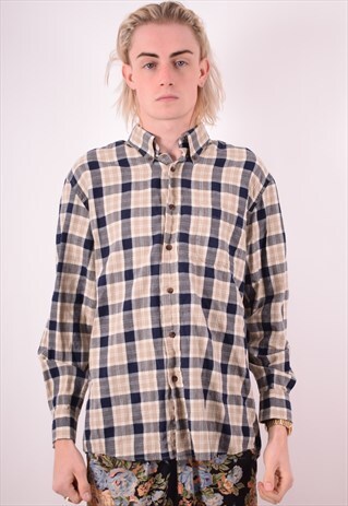 PENDLETON MENS VINTAGE SHIRT LARGE BROWN CHECK 90S