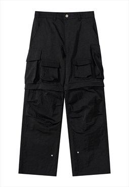 Waterproof parachute pants detachable cargo joggers black