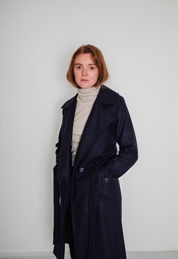 Navy blue wool trench coat