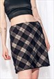 VINTAGE SKIRT Y2K PREPPY PLAID MINI IN BROWN WOOL