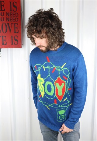 VINTAGE 90'S COSY THICK KNITTED PATTERNED JUMPER OVERSIZED