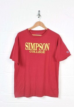 Vintage Champion Simpson College T-Shirt Crew Neck Red Large