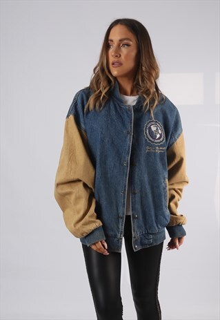 VINTAGE DENIM BOMBER JACKET OVERSIZED FITTED UK 18 XXL (AP1Y