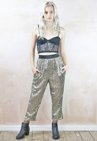TROUSERS IN SILVER SEQUIN