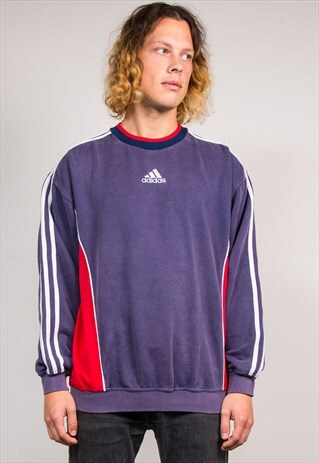 VINTAGE 90'S ADIDAS FADED BLUE THREE STRIPE SWEATSHIRT