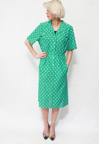 VINTAGE 60'S BEAUTIFUL CUTE GREEN MIDI DRESS WITH BELT
