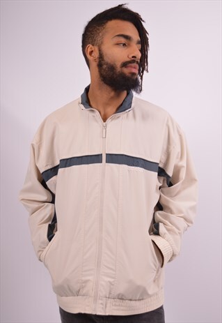 ADIDAS MENS VINTAGE TRACKSUIT TOP JACKET MEDIUM BEIGE 90S