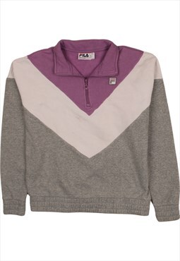 Vintage 90's Fila Sweatshirt Quater Zip Striped Grey Small