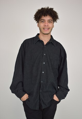 VINTAGE 90'S BLACK AND GREY CORDUROY SHIRT