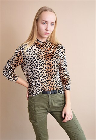 90'S RETRO KITSCH ANIMAL PRINT LYCRA TOP BLOUSE
