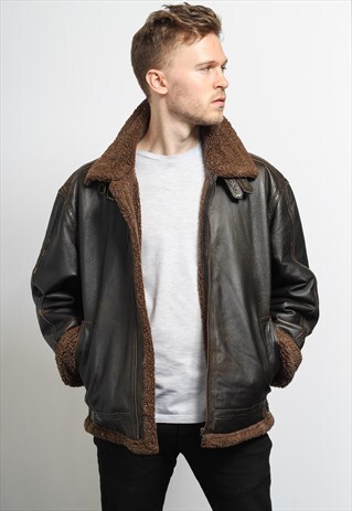 VINTAGE LEATHER AVIATOR FLEECE SHEEPSKIN JACKET COAT