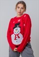 VINTAGE SNOWMAN CHRISTMAS JUMPER IN RED LARGE