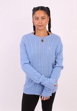 Women's Vintage Polo Ralph Lauren Cable Knit Blue Jumper