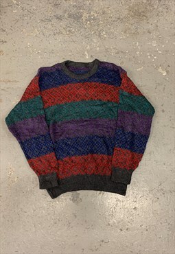 Vintage Abstract Knitted Jumper Funky Patterned Grandad Knit