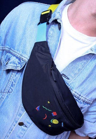 BUM BAG BLACK MEMPHIS 90S BELT BAG FESTIVAL BAG FANNY PACK