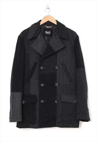 DOLCE & GABBANA COAT DOUBLE BREASTED JACKET PATCHWORK GREY
