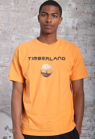 VINTAGE TIMBERLAND BIG LOGO SPELLOUT T-SHIRT ORANGE