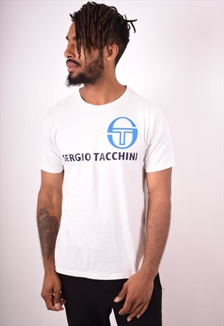 SERGIO TACCHINI MENS VINTAGE T-SHIRT TOP MEDIUM WHITE 90S