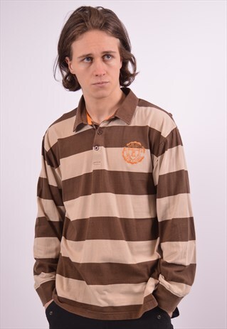 VINTAGE FILA POLO SHIRT LONG SLEEVE STRIPES BROWN