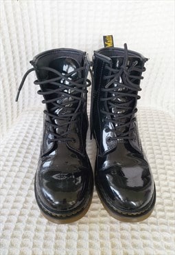 Dr Marten Black Patent Leather Boots UK 3 1460 Pascal