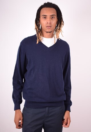 LACOSTE MENS VINTAGE JUMPER SWEATER LARGE NAVY BLUE 90S