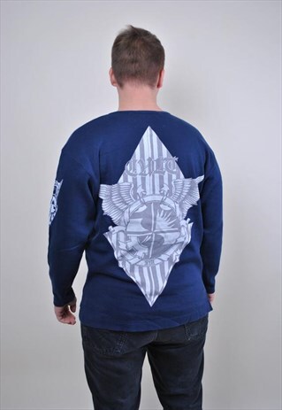 VINTAGE RAVE PATTERNED BLUE SWEATSHIRT