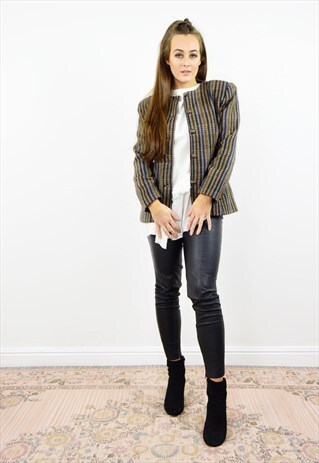 VINTAGE 90S CLASSIC STRIPED WOOL FITTED BLAZER JACKET