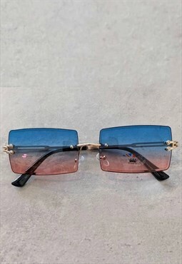 Y2K Rectangle Rimless Sunglasses - Blue Pink