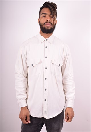 CERRUTI 1881 MENS VINTAGE DENIM SHIRT MEDIUM WHITE 90S