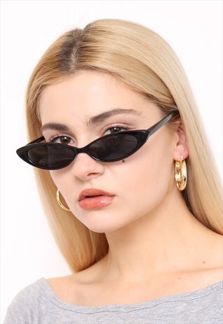 BLACK SLIM THIN CAT EYE 90S SUNGLASSES UV400