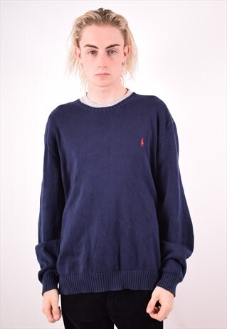 POLO RALPH LAUREN MENS VINTAGE JUMPER SWEATER XXL BLUE 90S