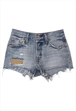 Vintage Denim shorts Reworked with Fendi leather in size XS
