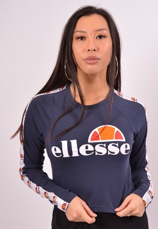 VINTAGE ELLESSE CROP TOP LONG SLEEVE NAVY BLUE