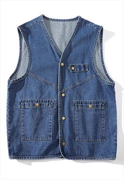 Utility denim vest sleeveless jacket workwear jean tank top 