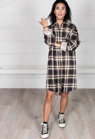 VINTAGE RETRO CHECKED FLANNEL UNISEX SHIRT DRESS