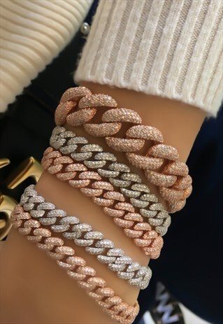 THIN CUBAN CHAIN WHITE BRACELET 4 MM