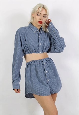 VINTAGE CHAPS RALPH LAUREN REWORK CO-ORD SKIRT & TOP BLUE