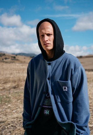 HANDMADE FLEECE IN BLUE CANARD WITH HOODIE AND BUTTONS