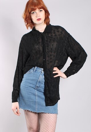 VINTAGE 90S SHEER EMBROIDERED CHIFFON SHIRT