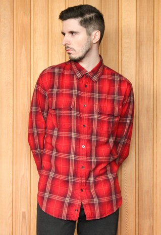 VINTAGE RED CHECKED FLANNEL SHIRT